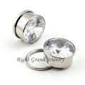 316L Steel Mirror Polished White Zircon Body Jewelry Flesh Tunnel